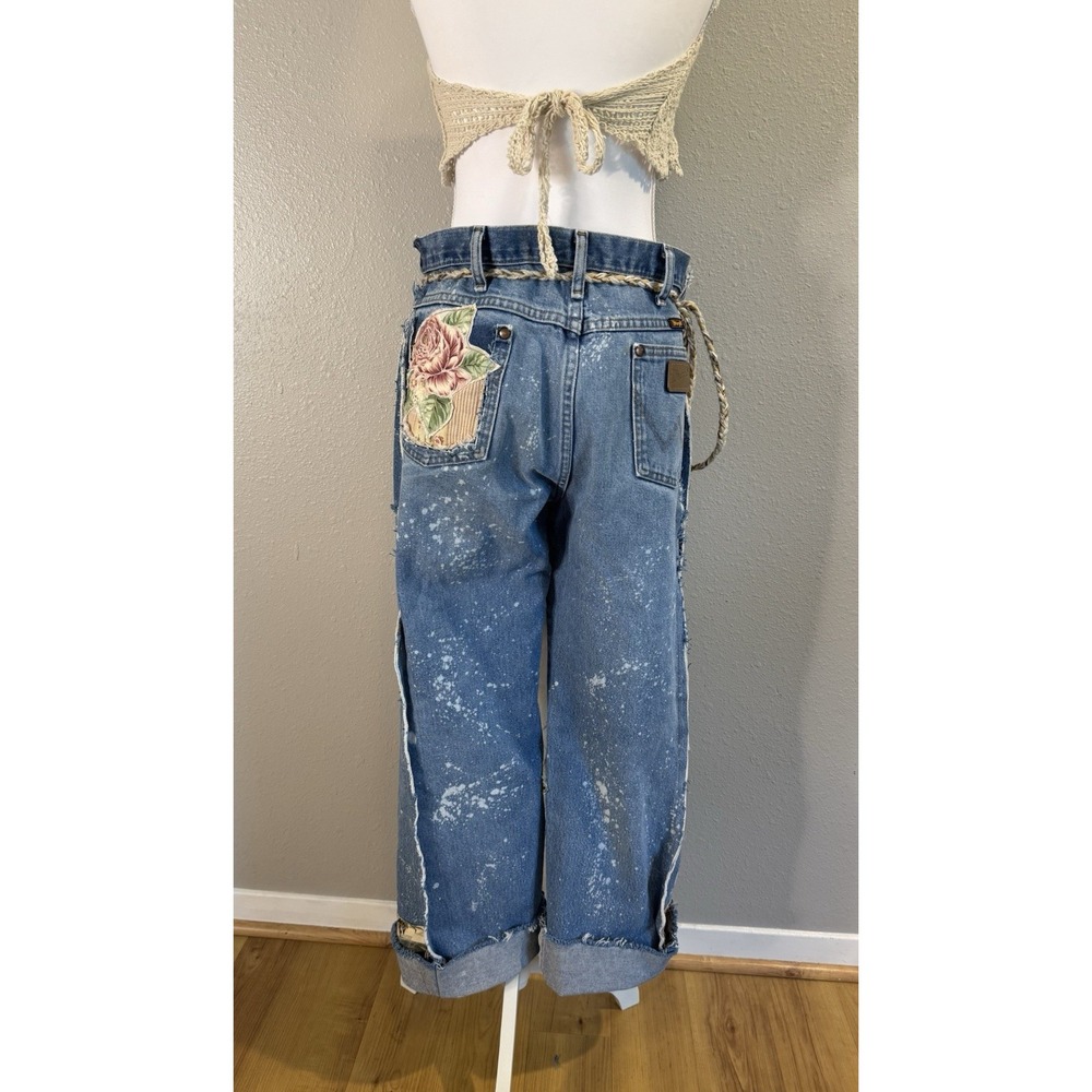 OOAK Upcycled Wrangler Jeans Whimsigoth Boho Lagenlook Reworked Denim Distressed - Picture 2 of 16